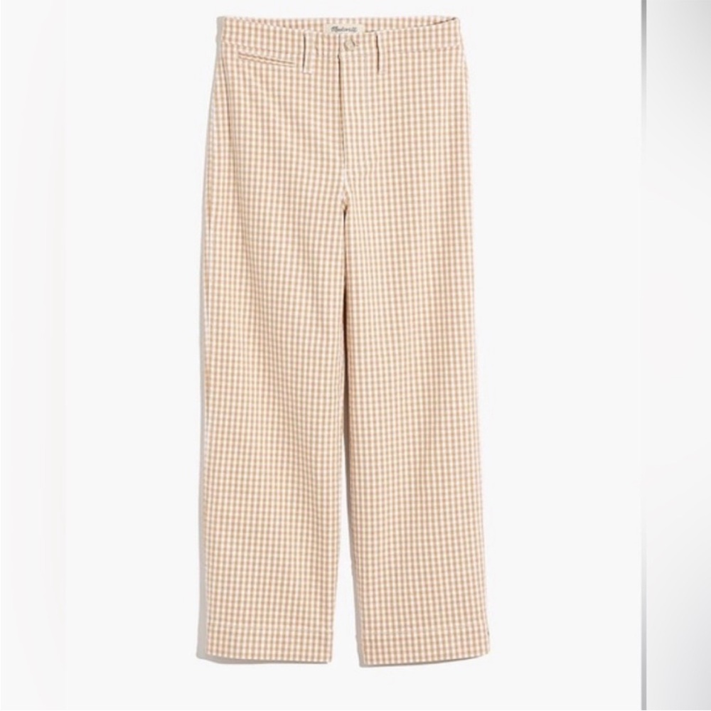 Madewell Slim Emmett Wide Leg Crop - Tan Gingham Checkered Plaid